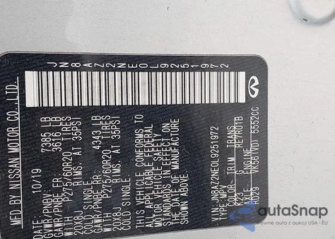 2020 Infiniti Qx80 Luxe Awd z USA, uszkodzony, nr VIN JN8AZ2NE0L9251972